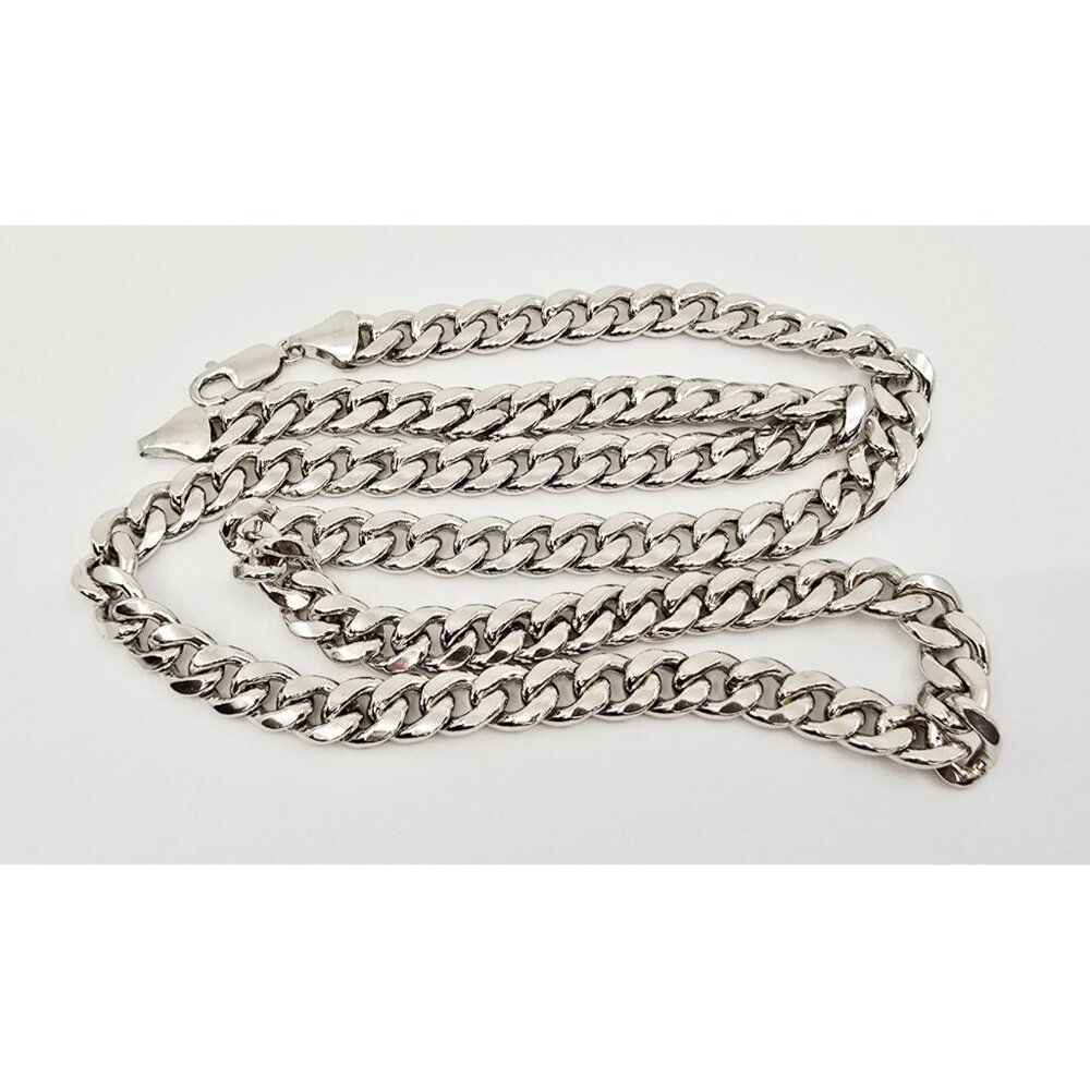 Unique 14K Karat Solid White Gold Designer Cuban Link Chain Necklace -28" Length